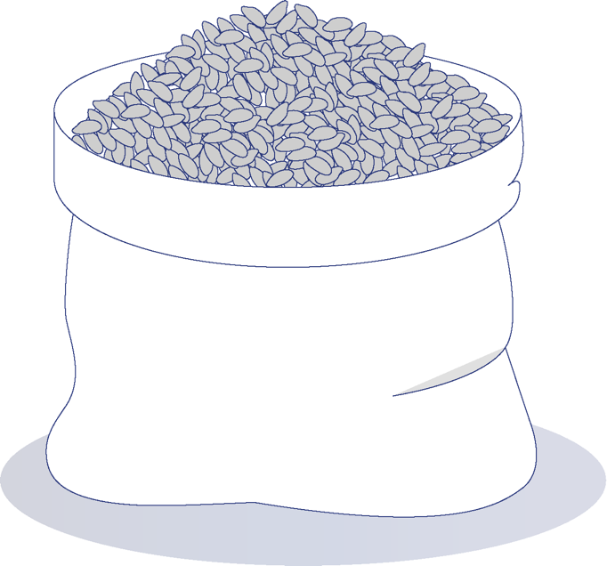 Ein gezeichneter Sack voller Reiskörner.