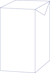 Weiße, rechteckige UHT Packung mit einer abgeschrägten oberen Ecke, auf einem grauen ovalen Schatten.