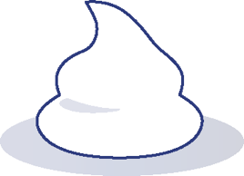 Eine stilisierte Zeichnung eines Sahnehäubchens auf einem grauen Schatten.