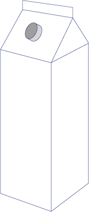 Weiße, rechteckige UHT Milch-Packung mit einer abgeschrägten oberen Ecke, auf einem grauen ovalen Schatten.