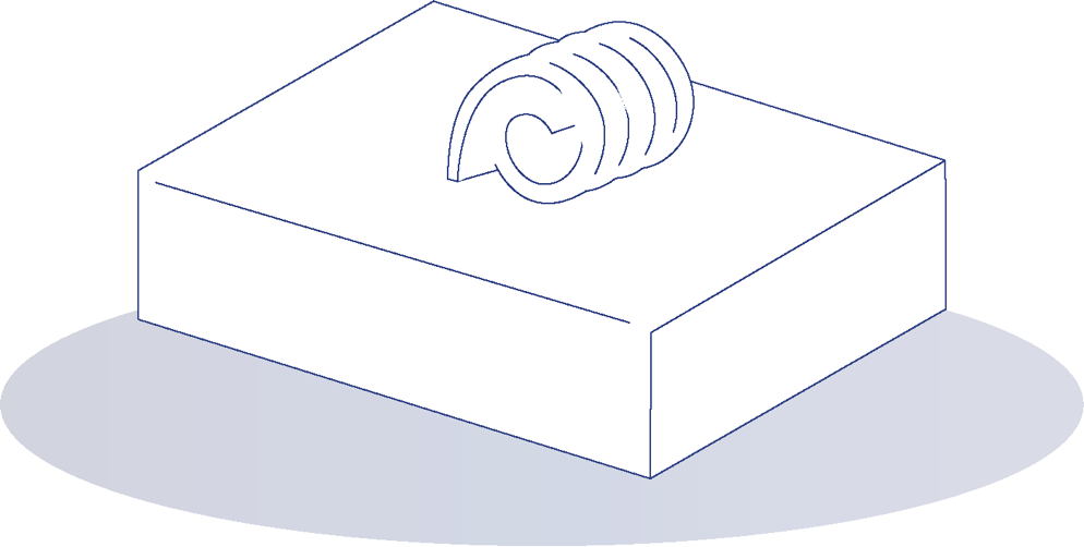 Illustration eines rechteckigen Butters mit einer eingerollten Butterrolle darauf.