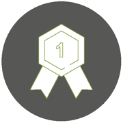 Grauer Kreis mit Symbolen: eine Schleife, zwei Personen, ein Stapel Papier, eine Glühbirne und Punkte.