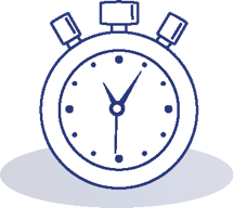 Illustration eines Stoppuhr-Symbols mit zwei Zeigern und drei Knöpfen oben.